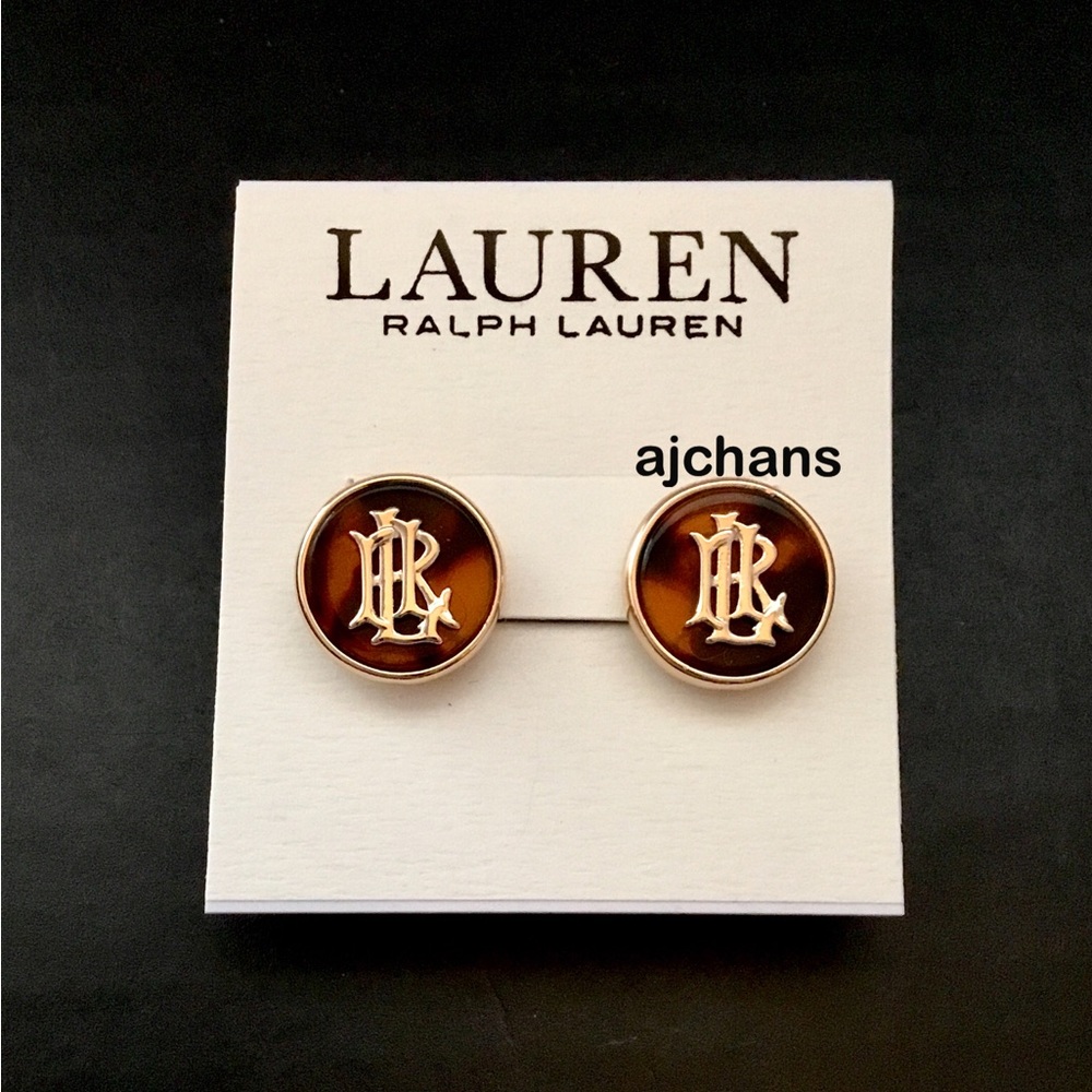 Lauren Ralph Lauren Gold Tone Tortoise Logo Stud Earrings